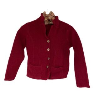 Vintage Croft &barrow 100% boiled wool v-neck cardigan sweater fuchsia